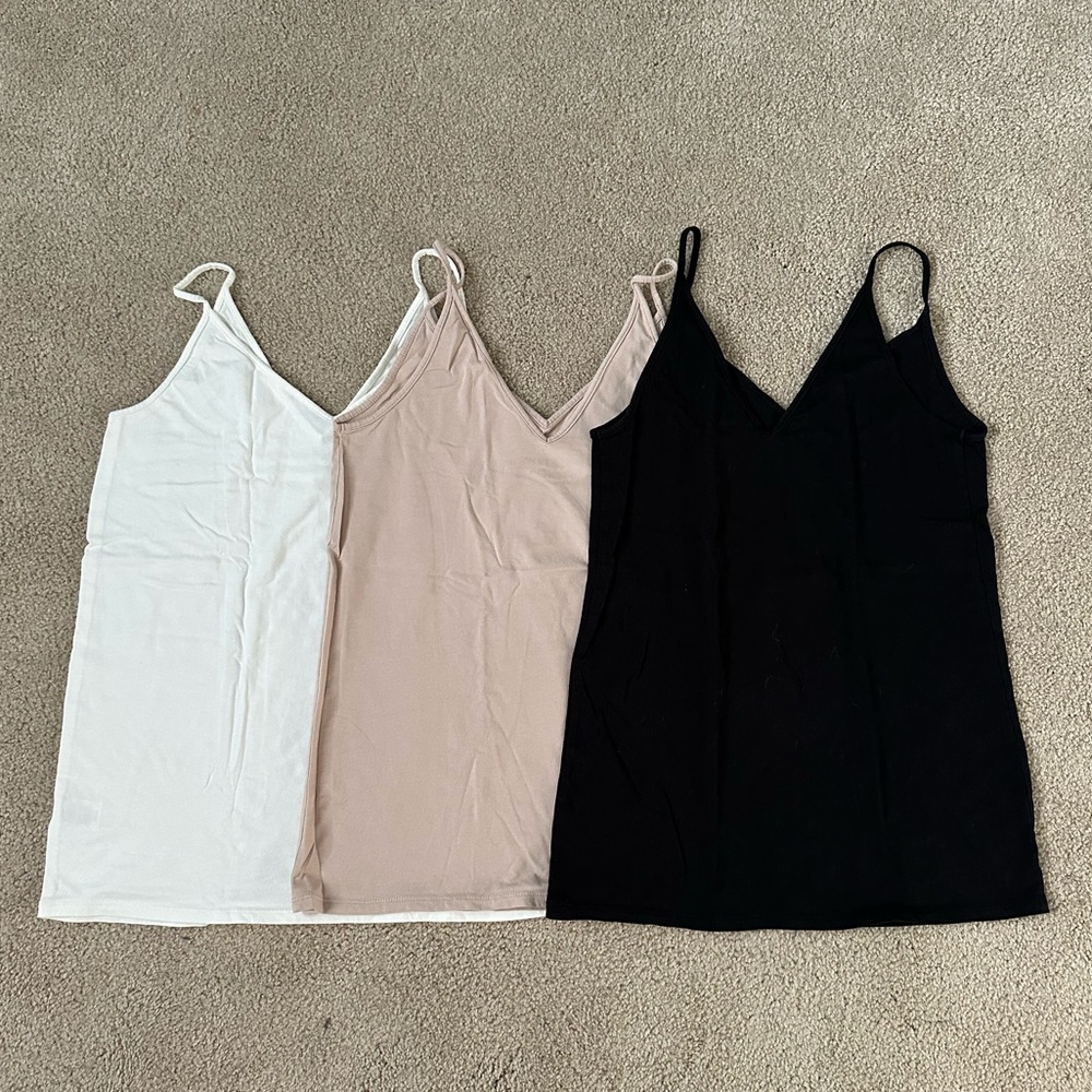Set of Three Camisoles in White, Tan, and Black